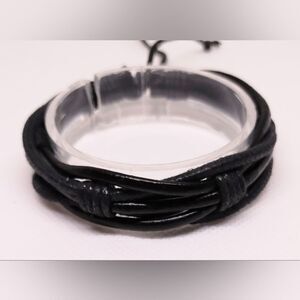 Men's bracelet leather layered black new‎ e89